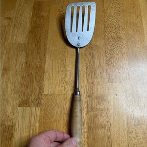 Vintage Simonsen Norway Stainless Steel Slotted Spatula Wooden Handle MCM